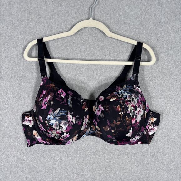 Torrid Curve Bra 46C Black Floral Push Up Plunge Back 360 Smoothing Lace Up - Picture 1 of 11